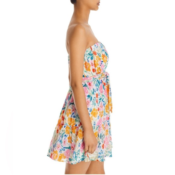 NWT- Aqua- Strapless Tie Waist Floral Mini Dress- Size Medium - Picture 5 of 9